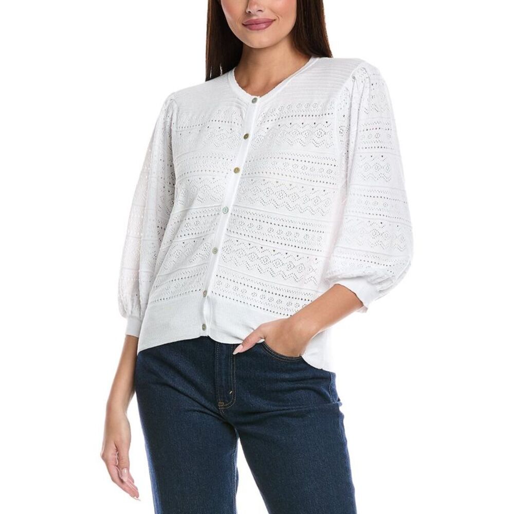 &Isla Womens  Violet Pointelle Cardigan, White